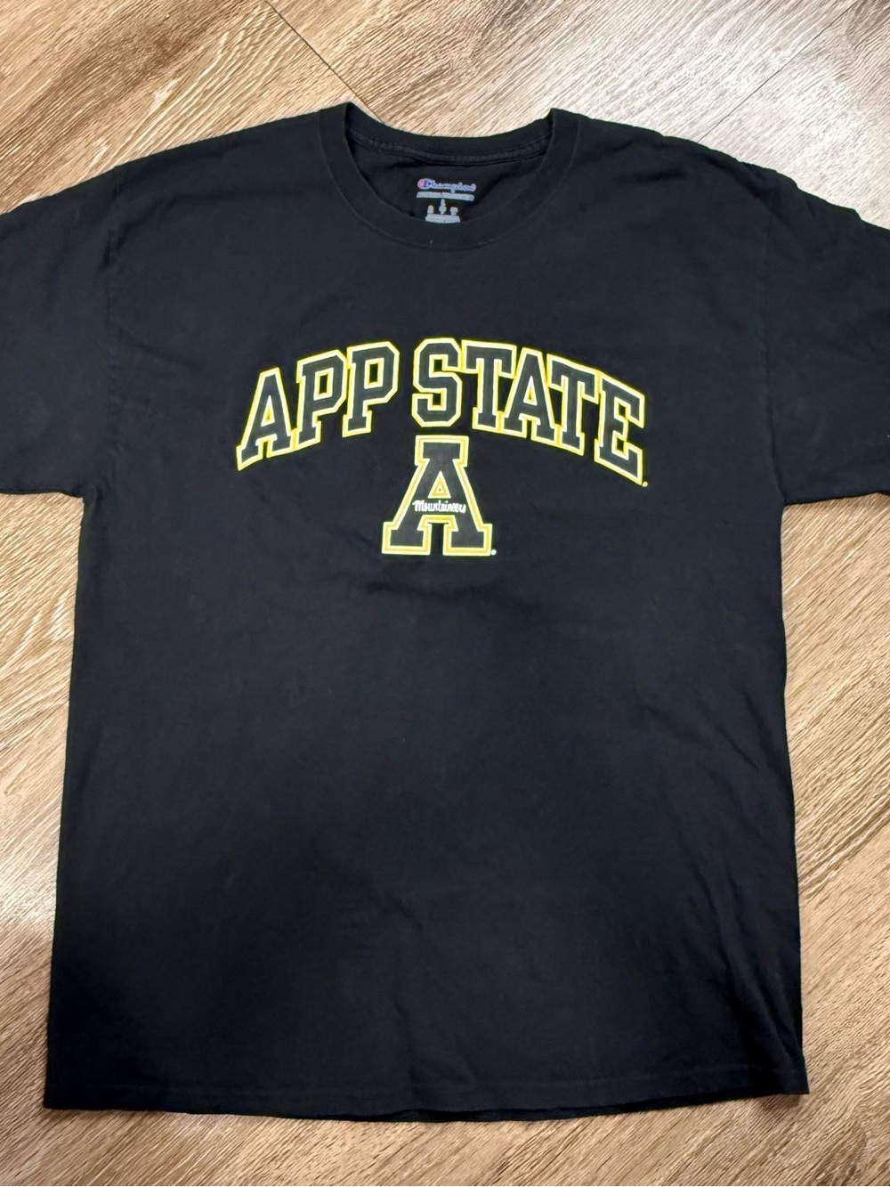 Champion Black T-Shirt with Yellow APP STATE Logo